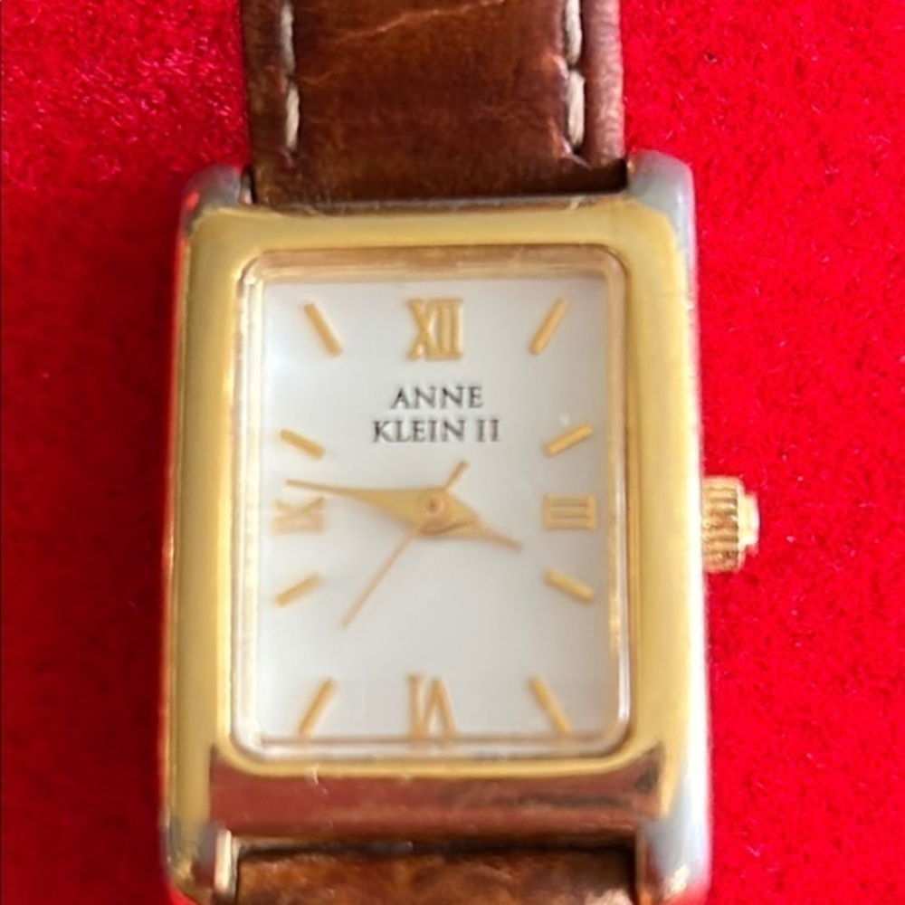 Vintage Anne Klein II Brown Leather Strap Watch